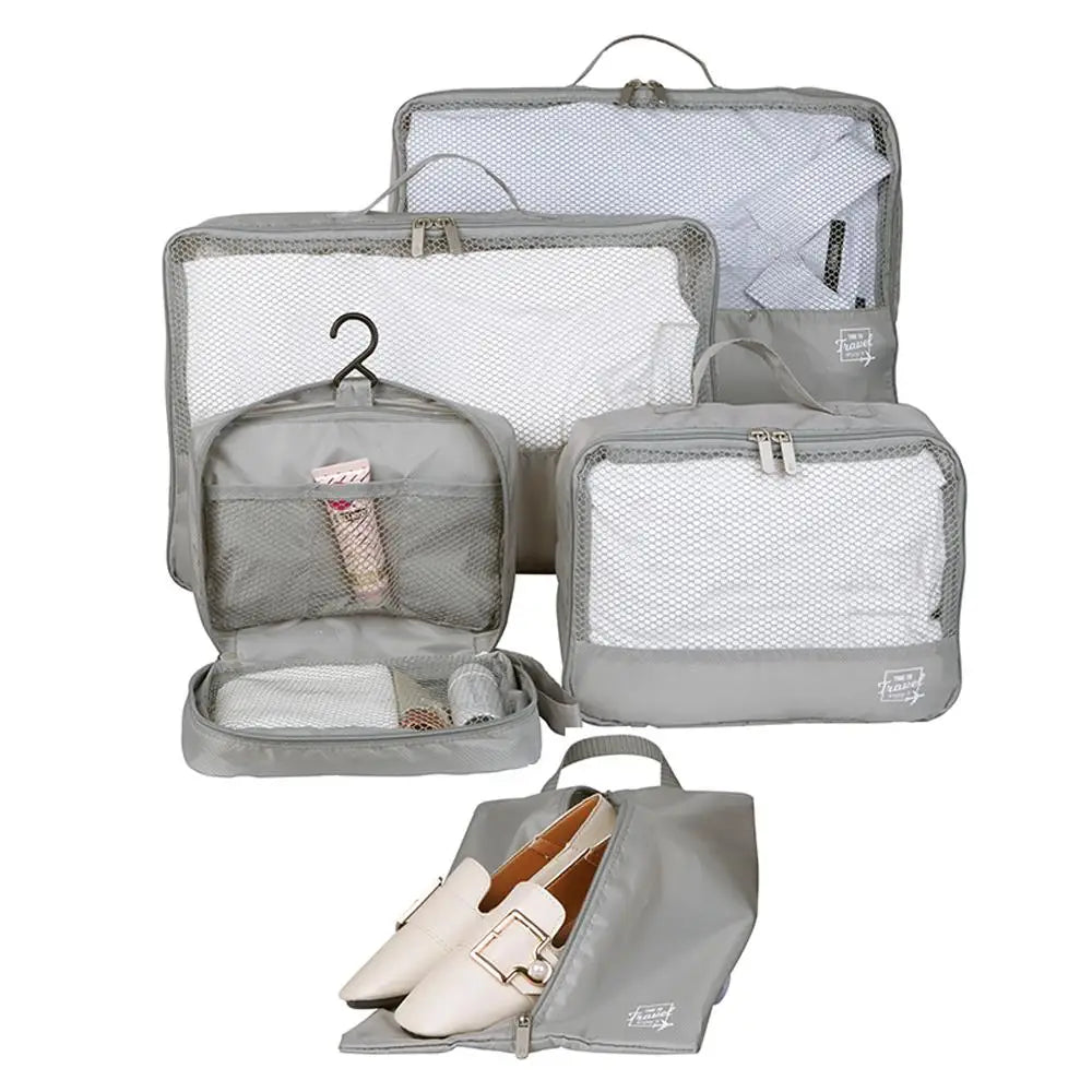 4-Piece Medium Green Polyester Packing Travel Organizer Luggage Set for Storing and Organizing Clothing