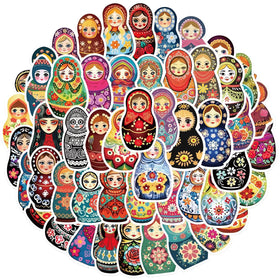 50PCS Not Repeat Colorful Funny Traditional Doll Russia Souvenir Decal Russian Matryoshka Sticker