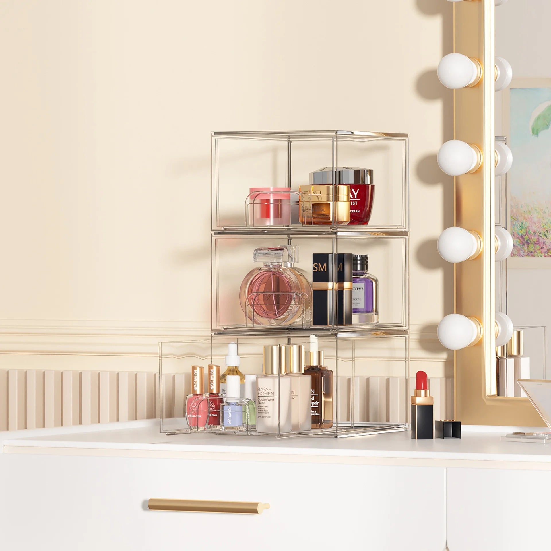 2025  New Product Acrylic Bathroom Makeup Organizer Storage Bins Clear Storage Drawers Stackable