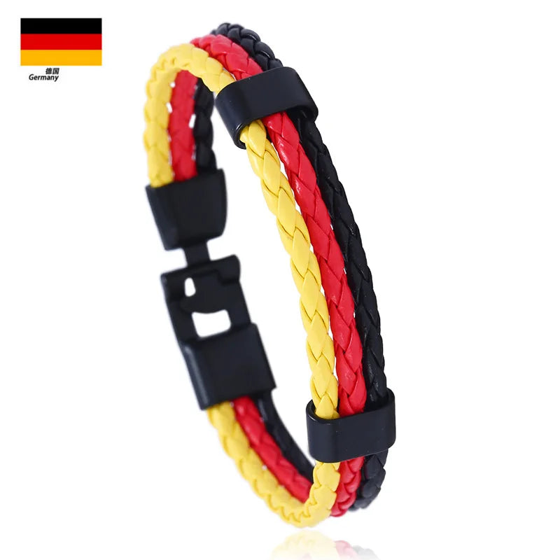 Multilayer Country Flag Color Leather Bangle Stock Nation Flag Football Fans Wristband Soccer Game Sports Pu Bracelets gift
