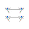 Set 5 Color Zircon Dragonfly Nipple Rings Personalized Stainless Steel Industrial Barbell Body Piercing for Parties Gift