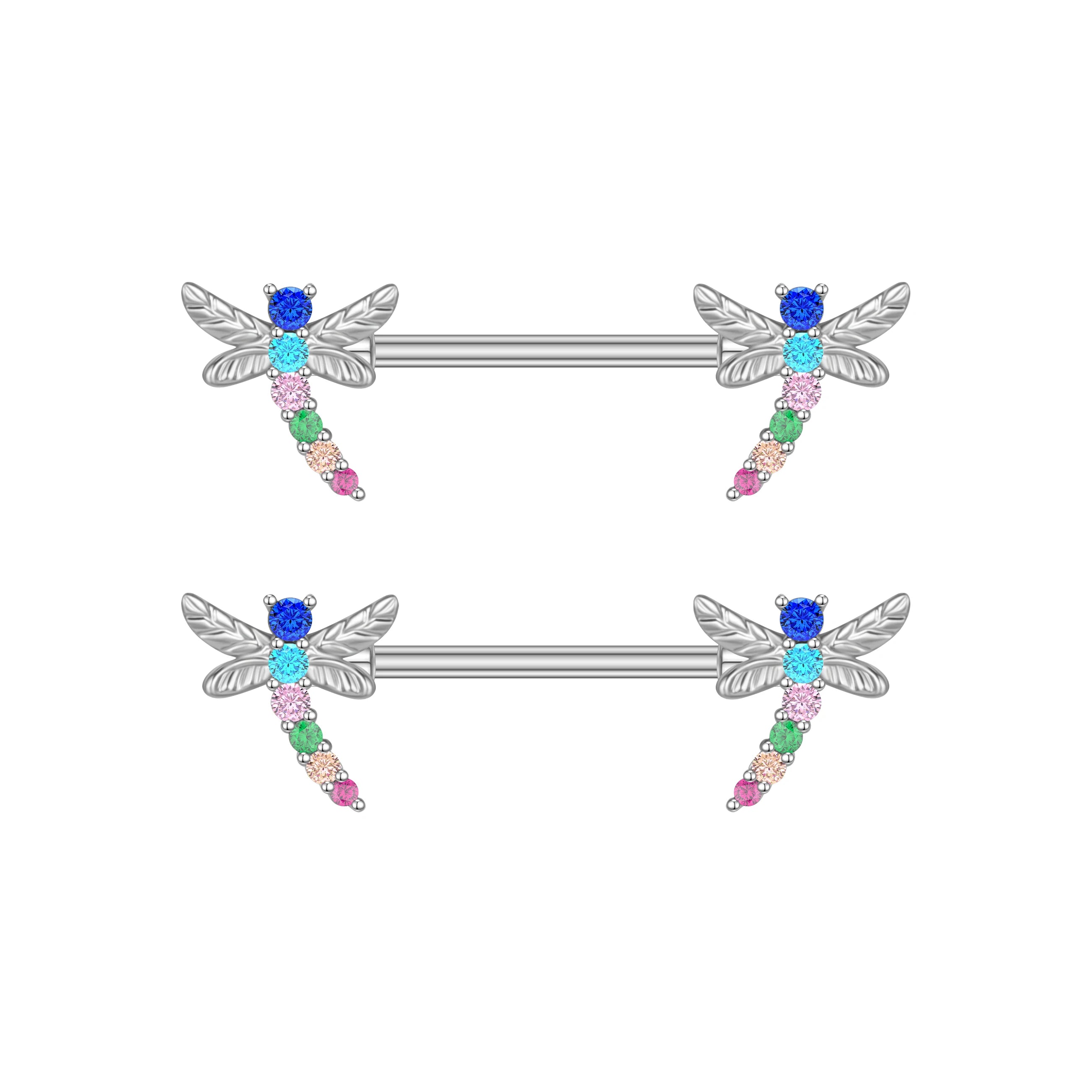 Set 5 Color Zircon Dragonfly Nipple Rings Personalized Stainless Steel Industrial Barbell Body Piercing for Parties Gift