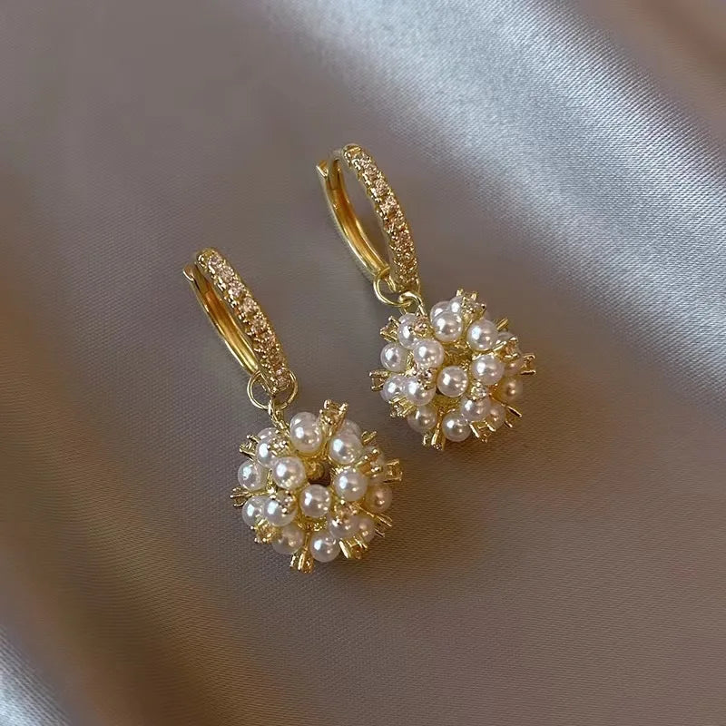 Yellow Jewellery Fashion Korean Cute Flower Brand Small Hoop Gold and Silver Hoop Pearl Jewelry Earrings for Women