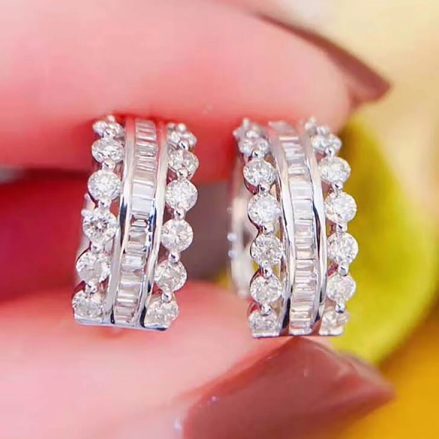 CAOSHI High Quality Products Luxury Geometric Crystal Zircon Hollow Design Earrings for Women Silver Plated CZ Hoop Earrings OEM