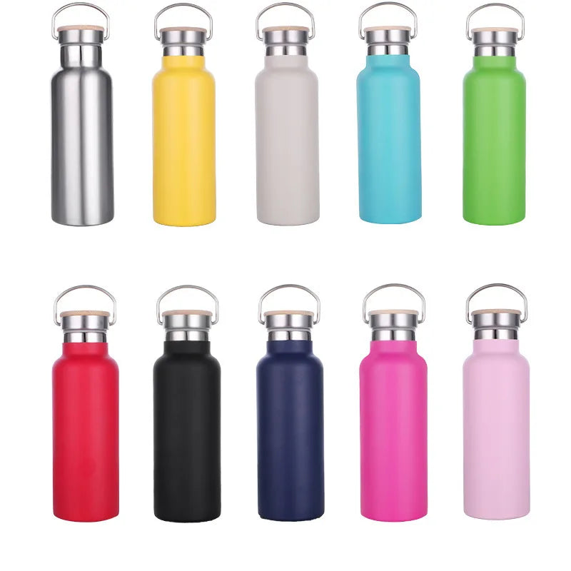350ml 500ml 600ml 750ml 1000ml Stainless Steel Insulated Stainless Steel Water Bottle Flask with  Bamboo Lid