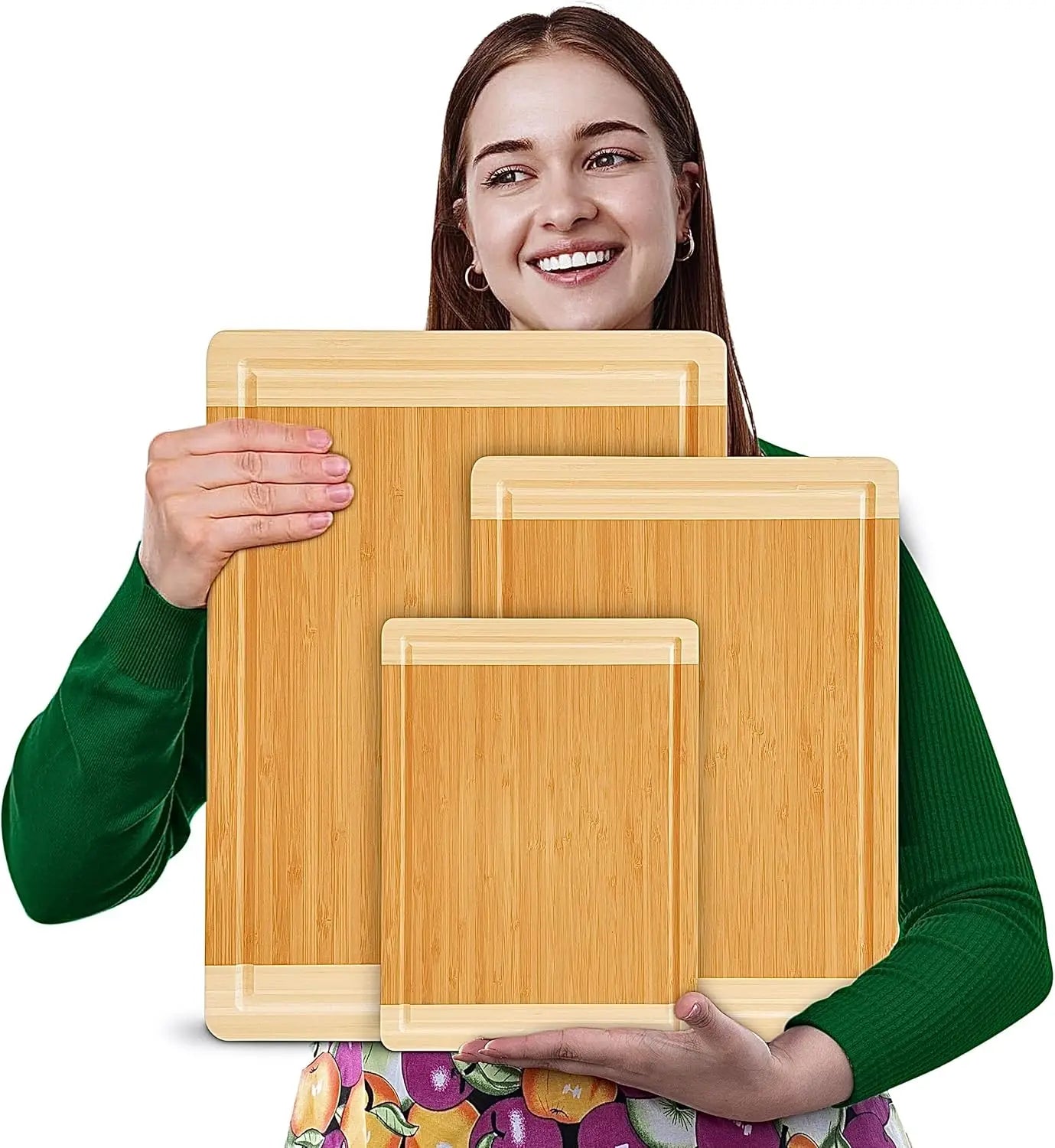 Wholesale Kitchen Eco-friendly Bamboo 3 Pcs Cutting Board Wood Chopping Board with Deep Guice Grove