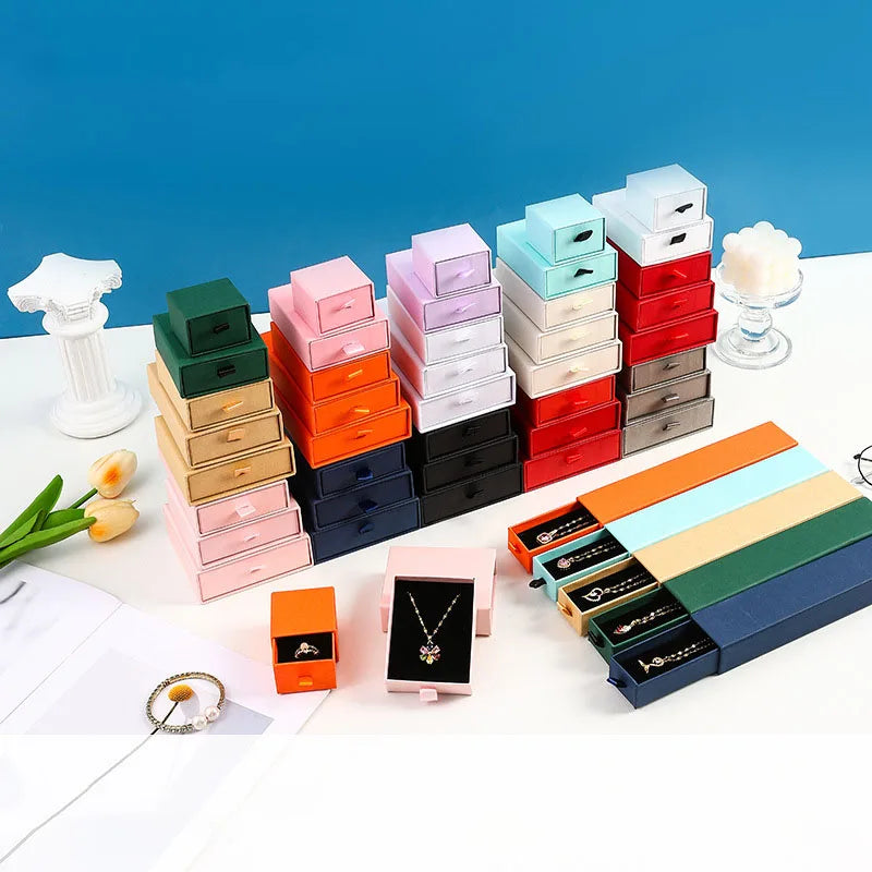 G2164 Cardboard Jewelry Gift Custom Logo Package Boxes Slide Drawer Paper Box with Black Sponge for Jewelry Packaging Box
