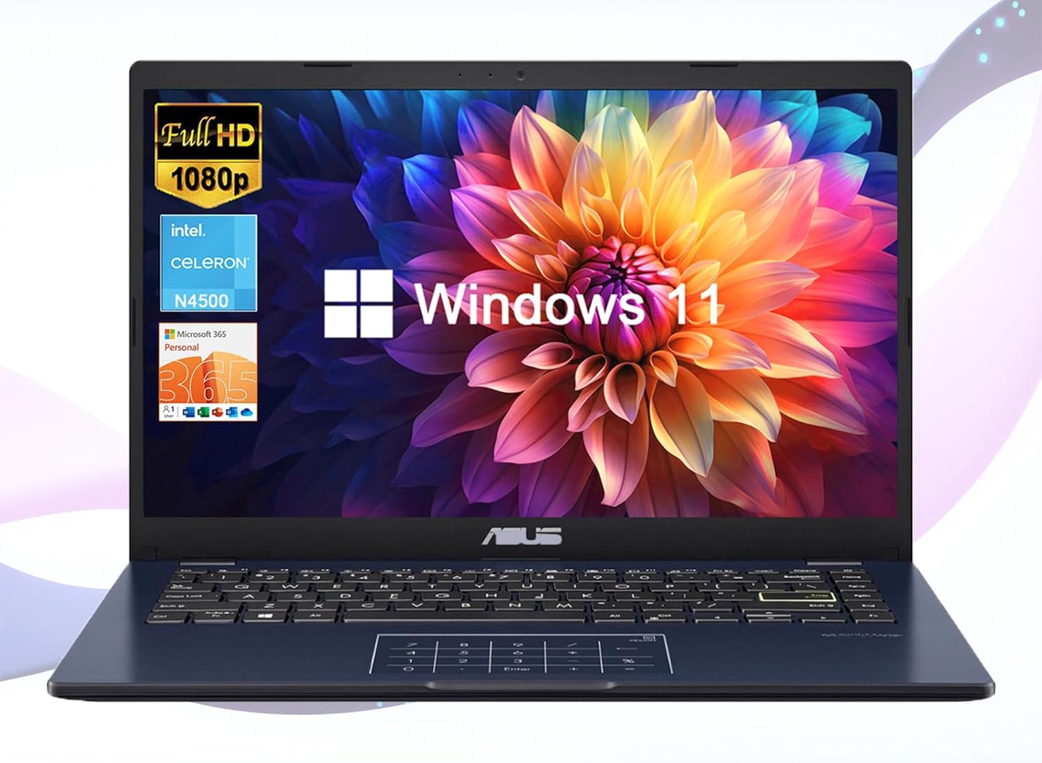 ASUS 14" FHD Laptop for Business & Student, Intel Celeron N4500, 4GB, 64GB eMMC, 1-Year Microsoft 365, NumberPad, Webcam, HDMI, Wi-Fi, Win 11
