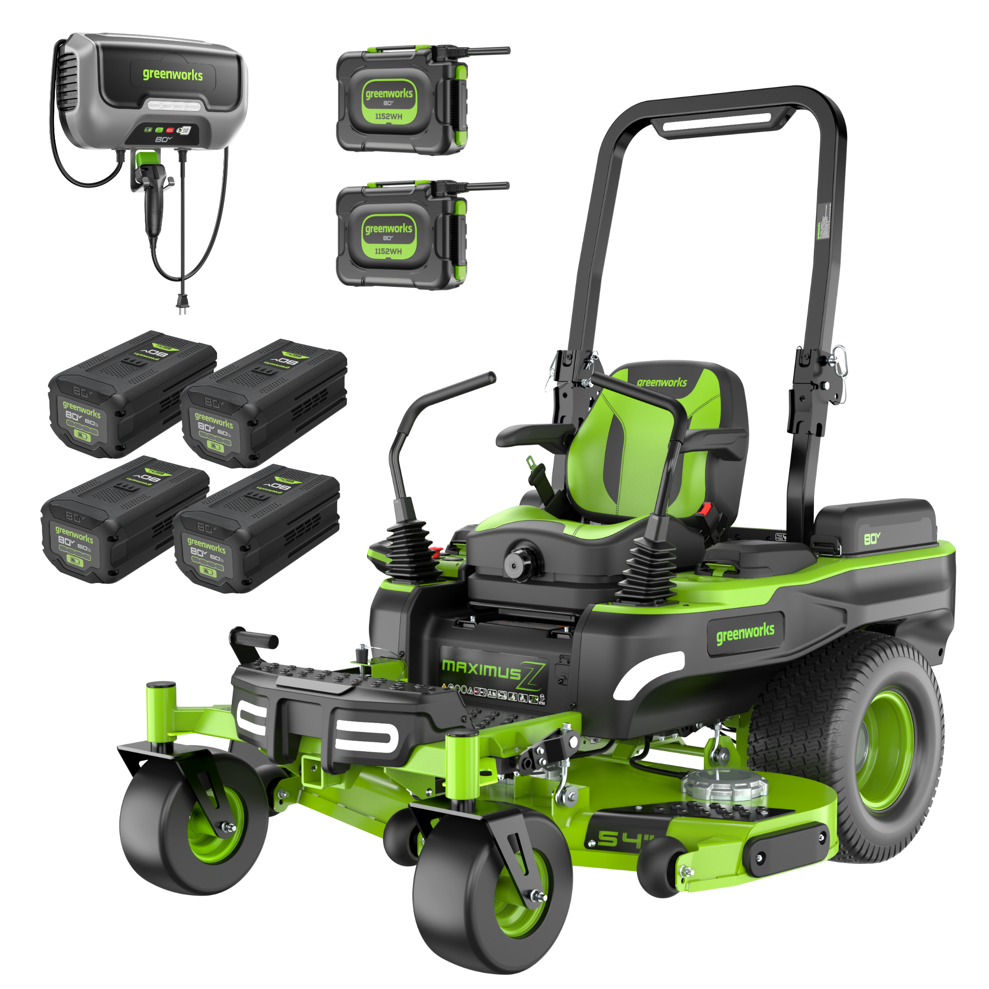80V 54" MaximusZ Zero Turn Riding Mower: (2) 16.0 Ah and (4) 6.0 Ah Batteries and 1.5kW Charger, MZ5481 MegaBDM