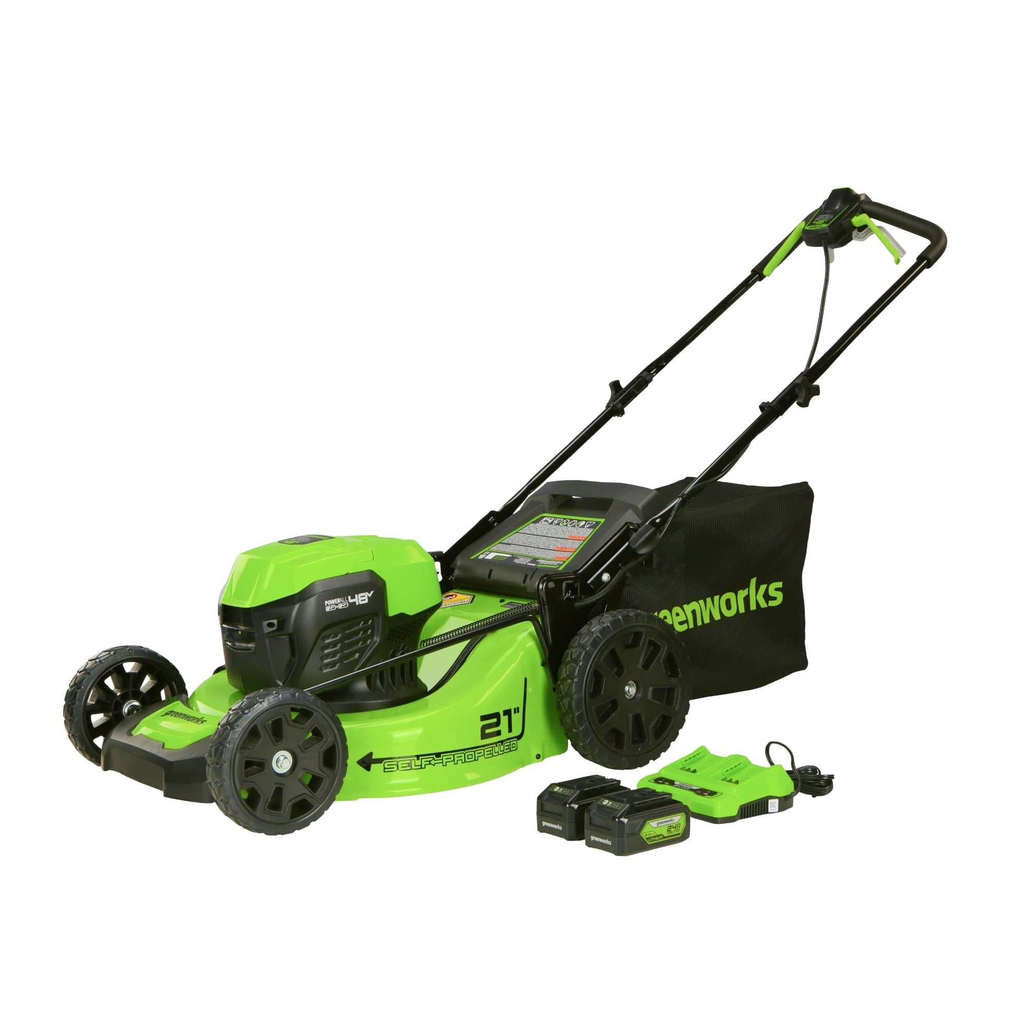 48V (24V x 2) 21" Cordless Battery Self-Propelled Lawn Mower w/ Two (2) 5.0Ah USB Batteries & Dual Port Charger, LM2112S MegaBDM