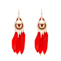 Semicircle Feather Popular Long Bead Chain Tassel Ethnic Rings - KC Gold/Red 3075 MegaBDM
