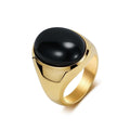 Simple Glossy Titanium Steel Mosaic Oval Tigereye Niche High Sense Rings - Gold (Blackstone) / 7# MegaBDM