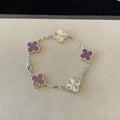 Women's Four-leaf Clover Rose Gold Red Agate Black White Shell Flower Bracelet - Violet Laser [White Gold Color]] / 19cm MegaBDM