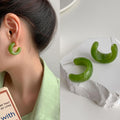 Trendy Blooming Purple Shaped Stylish Graceful Earrings - 0381 Gray Jade Green C- Shaped 925 Silver Needle MegaBDM