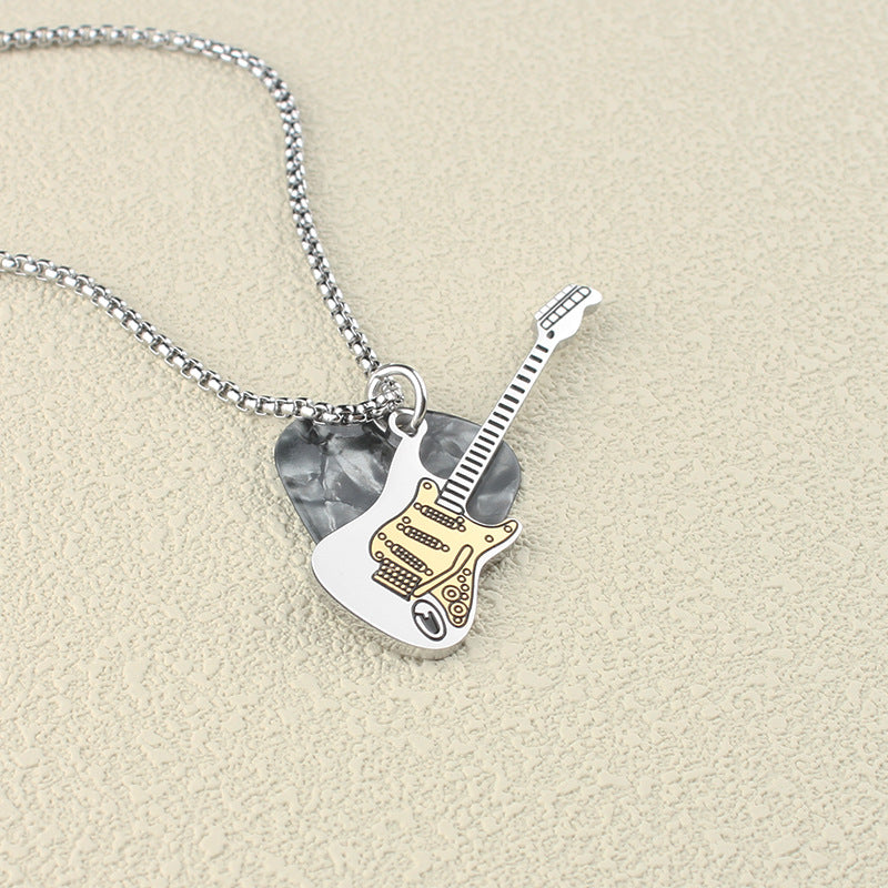 Women's & Men's Personalized Music Guitar Pick Hip Hop Pendants - Golden Guitar/Gray Pick/70cm Corn Chain MegaBDM