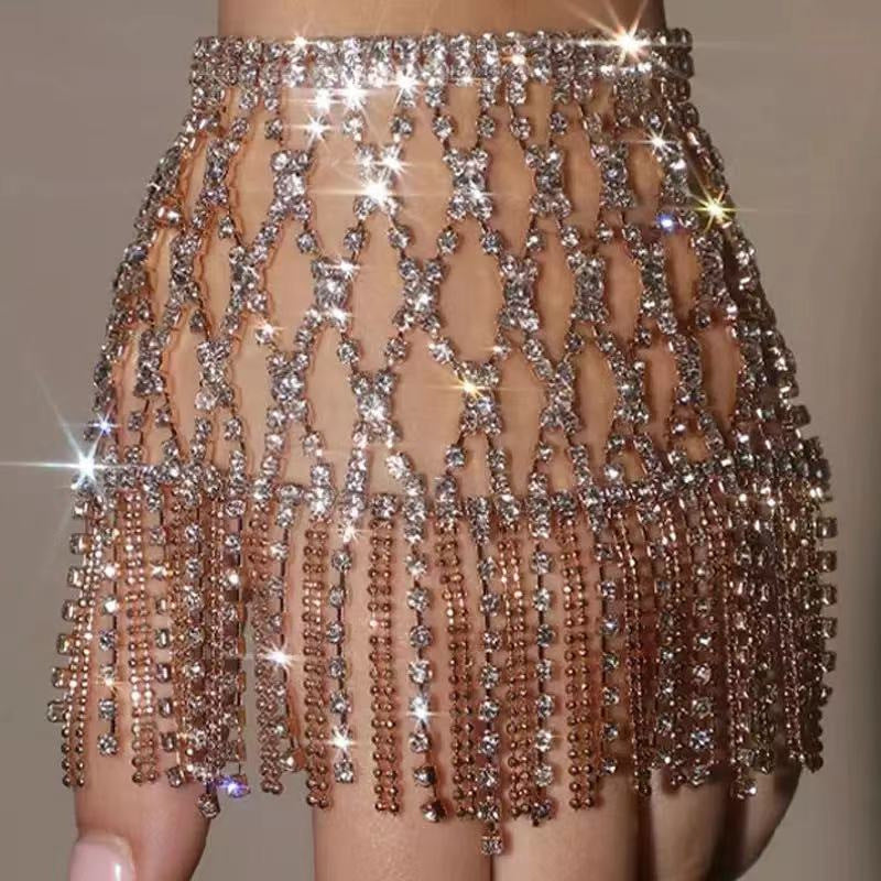 Women's Full Rhinestone Tassel Mesh Finger Chain Geometric Bracelets MegaBDM