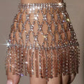 Women's Full Rhinestone Tassel Mesh Finger Chain Geometric Bracelets - Gold MegaBDM