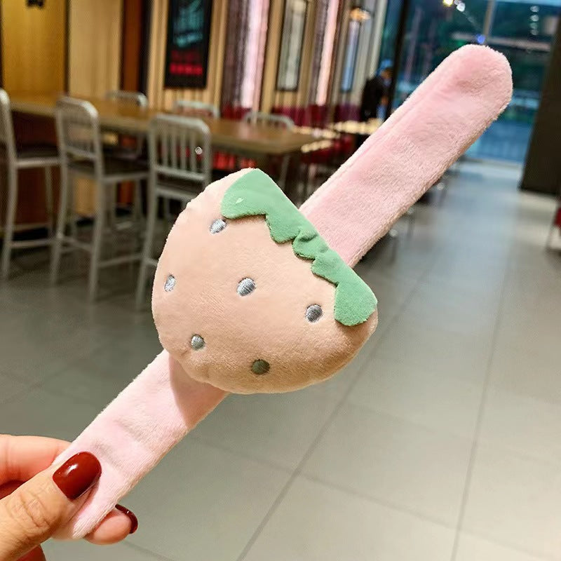 Children's Plush Holiday Gifts Present Wrist Strap Bracelet - Pink Strawberry MegaBDM