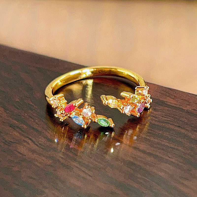 Twist Colored Gems Full Diamond Color Zirconium Ring - JZ5016A / Adjustable Opening MegaBDM