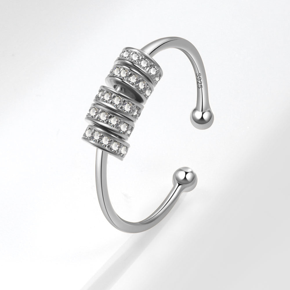Hot Color Rotating Beads Decompression Female Open Rings - White Gold Color (White Diamond) / Adjustable Opening MegaBDM