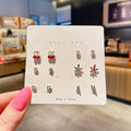 Women's Korean Style Metal Alloy Pearl High-grade Long Stall Light Stud Earrings - 21# Cherry (6-Piece Set) MegaBDM