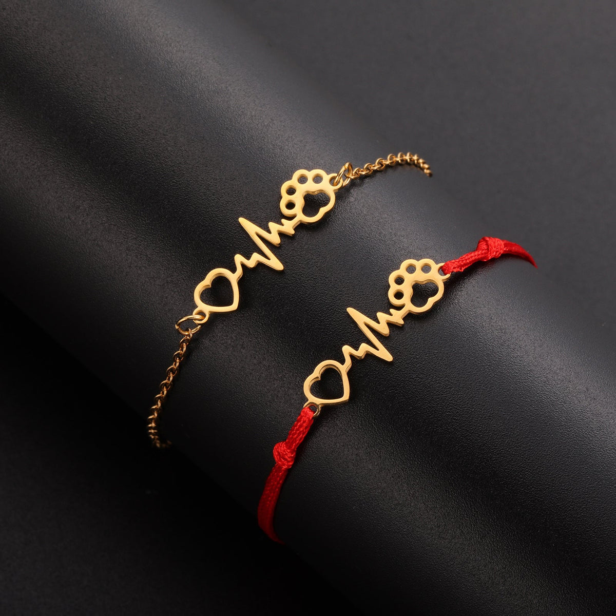Women's Heart Cat's Paw Charm Stainless Steel Wax Bracelet MegaBDM