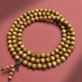 Men's S. Lee Natural Crafts Phoebe Gold Silk Water Ripple Wooden Bracelet - 0.8 mm, 108 beads [Fine Craft Edition] MegaBDM