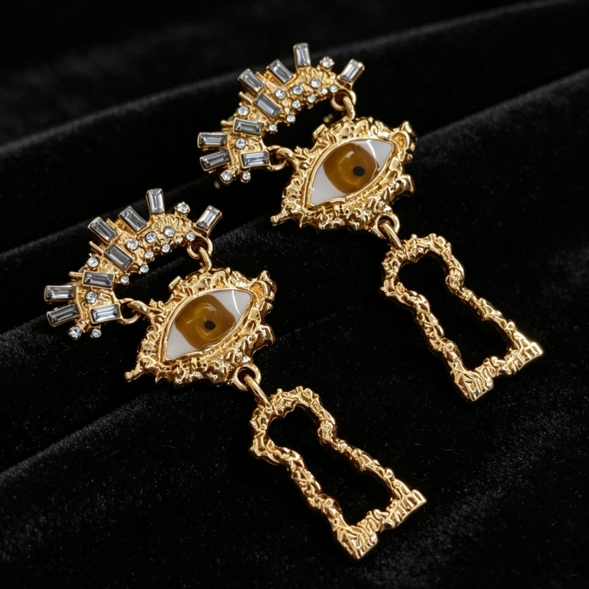Tigereye Series Female Exquisite Vintage Special Interest Earrings - 2605131b Coffee Eye Rhinestone Metal Earrings MegaBDM