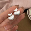 Women's Shot Western Style Fashion Artistic Retro Irregular Earrings - Silver Brushed Love Heart Stud Earrings-A-121 Brushed MegaBDM
