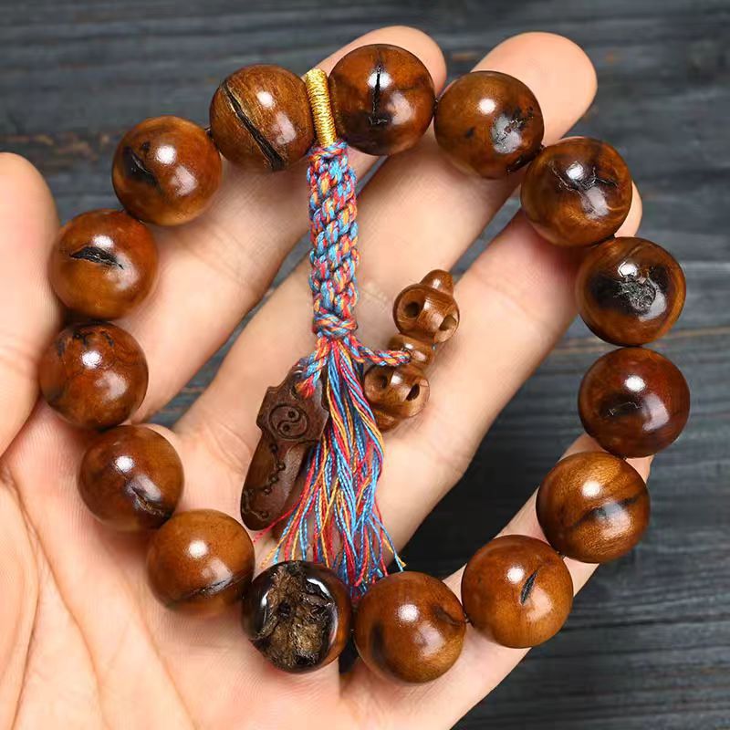 Men's Lightning Strike Jujube Tree Lei Jiao Wood Pattern Bracelet - 15mm * 15 Full Thunder Marks [Vajra Swords]] MegaBDM