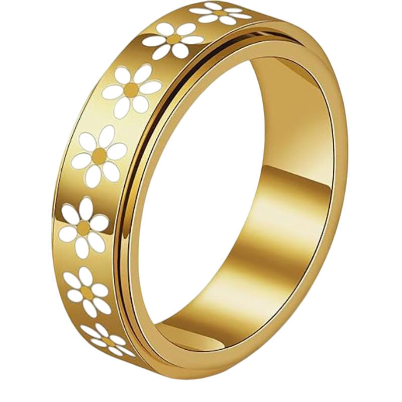 Women's Fashion Diamond Gold Stainless Steel Couple Decompression Rings - Gold / No. 6 MegaBDM