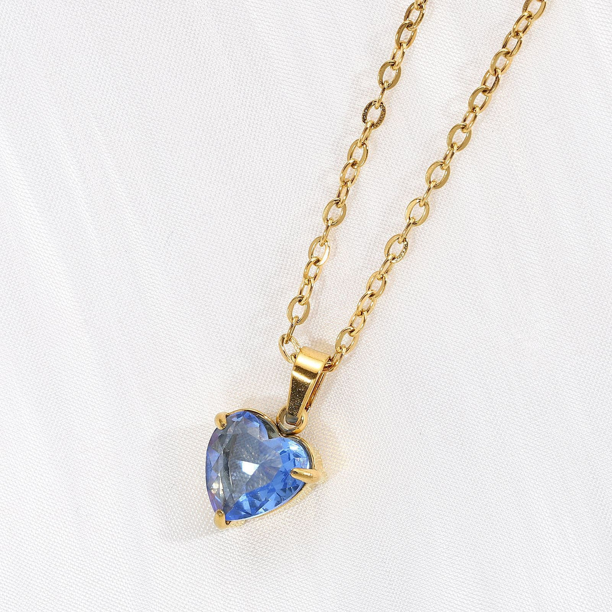 Women's Loving Heart Zircon Simple Heart-shaped Stainless Steel Clavicle Necklaces - [December] Tan Sang Bo / Steel [Necklace 45 5]] MegaBDM