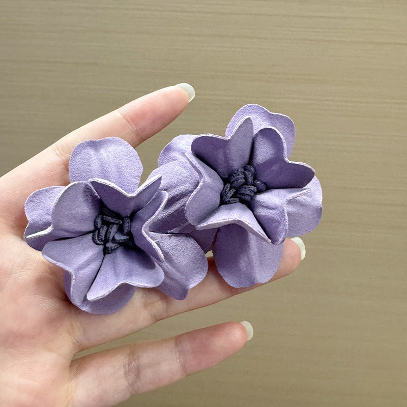 Super Fairy Mori Style Atmosphere Simple Earrings - Three-Dimensional Purple Fabric Flower Stud Earrings MegaBDM