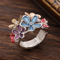 Women's Enamel Irregular Small Flower Elastic Fashion Rings - Winter Colorful Flower Elastic Ring-Silver MegaBDM