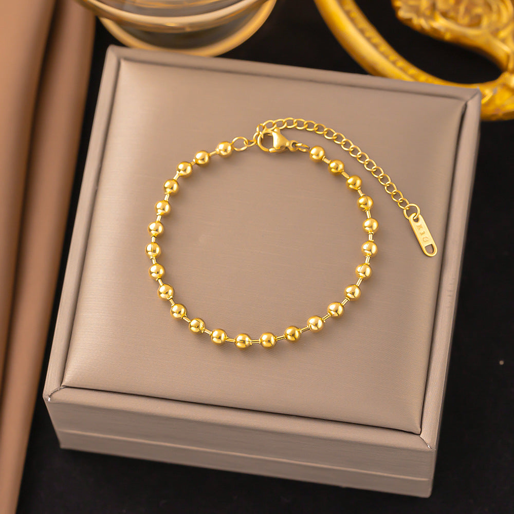 Women's Steel Lucky Beads Ball Gold Classic Design Simple Bracelet MegaBDM