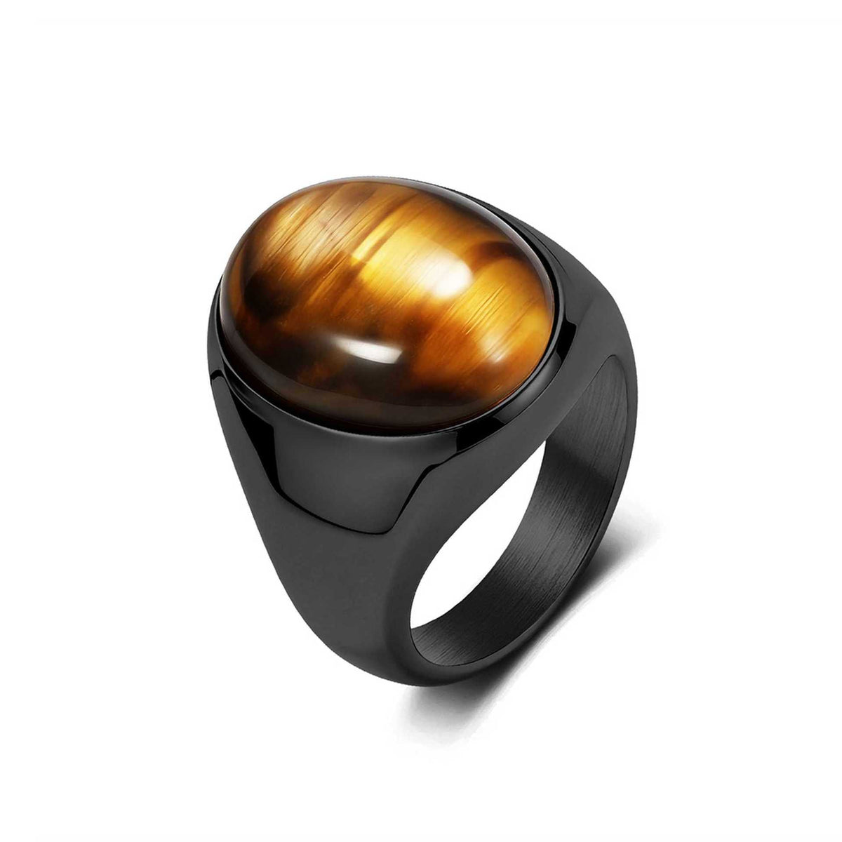 Simple Glossy Titanium Steel Mosaic Oval Tigereye Niche High Sense Rings - Black (Tiger Eye) / 7# MegaBDM