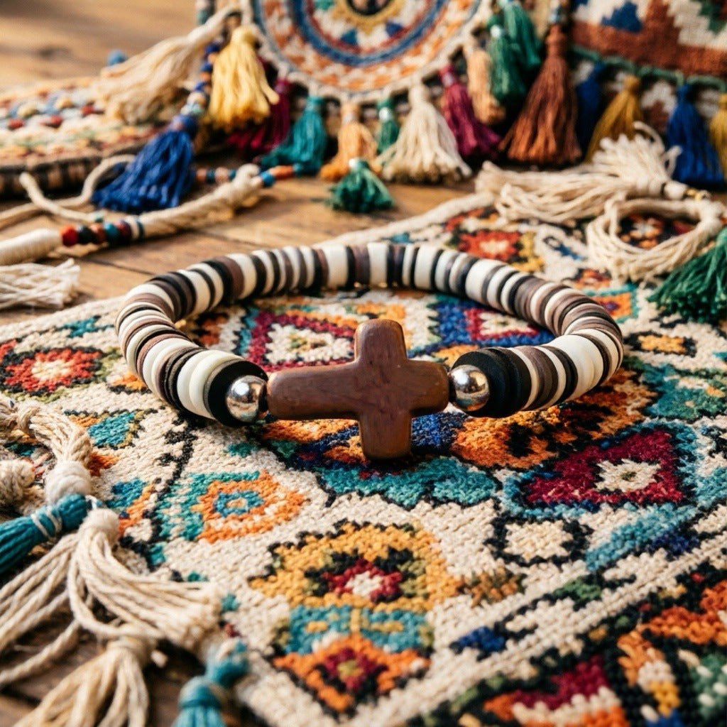 Women's Cross Bohemian Natural Stone For Polymer Bracelet - Coffee Color MegaBDM