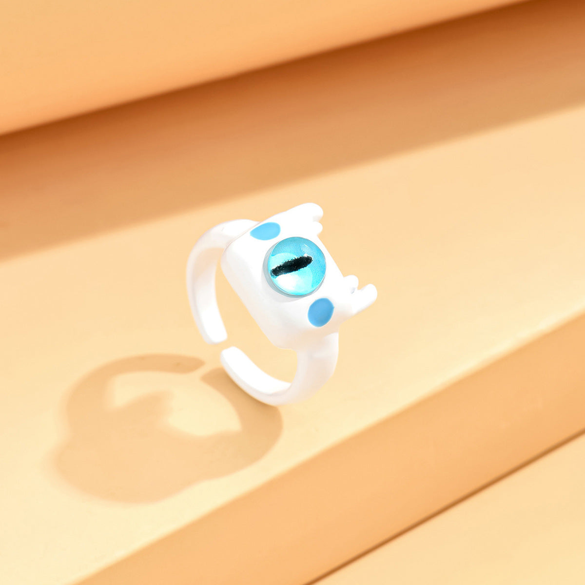 Monster Black Cat Female Dopamine Big Eyes Couple Little Finger Ring - 14 White Four-Corner Monster Ring MegaBDM