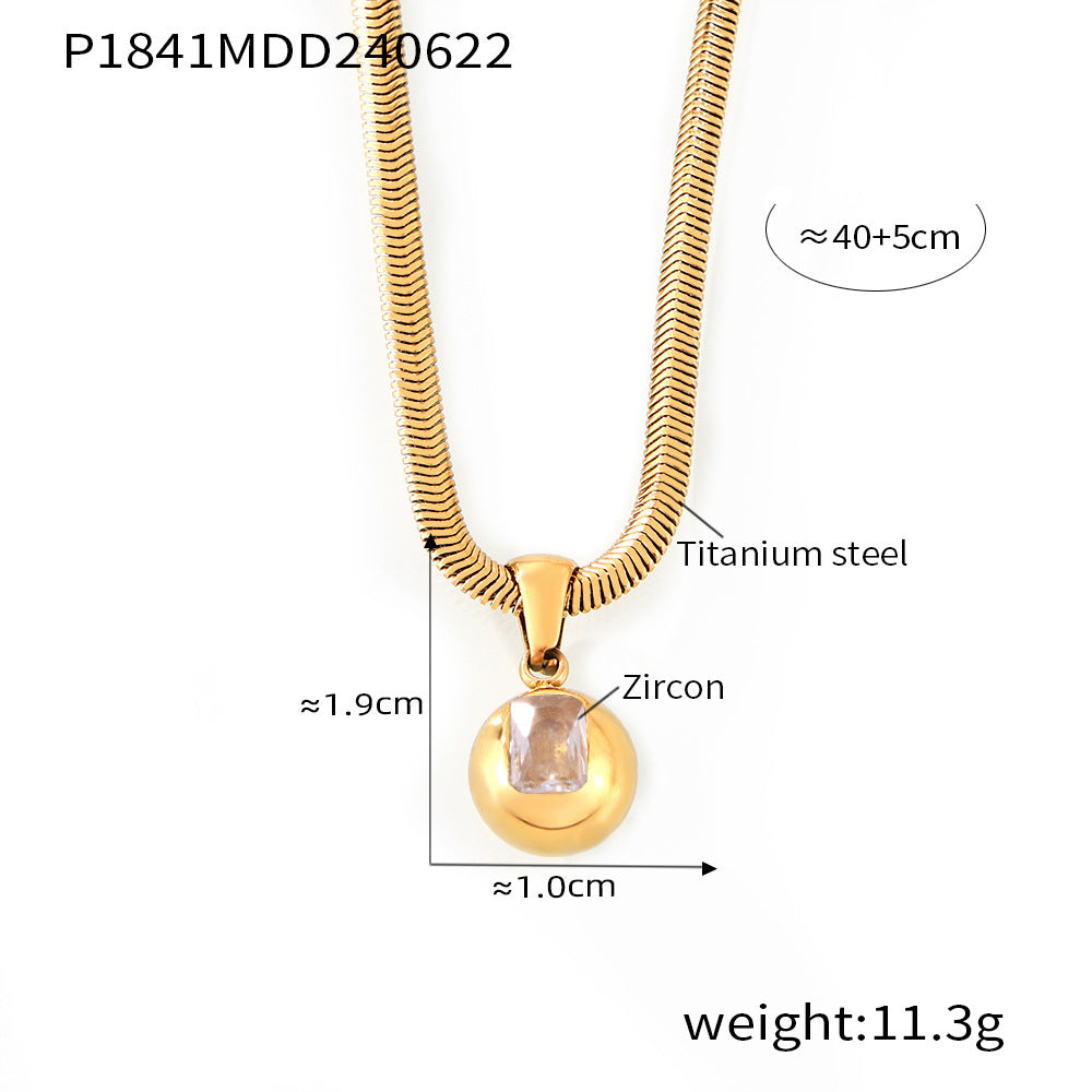 Zircon Titanium Steel Gold Plated Geometric Necklace - P1841-Golden April White Zirconium MegaBDM