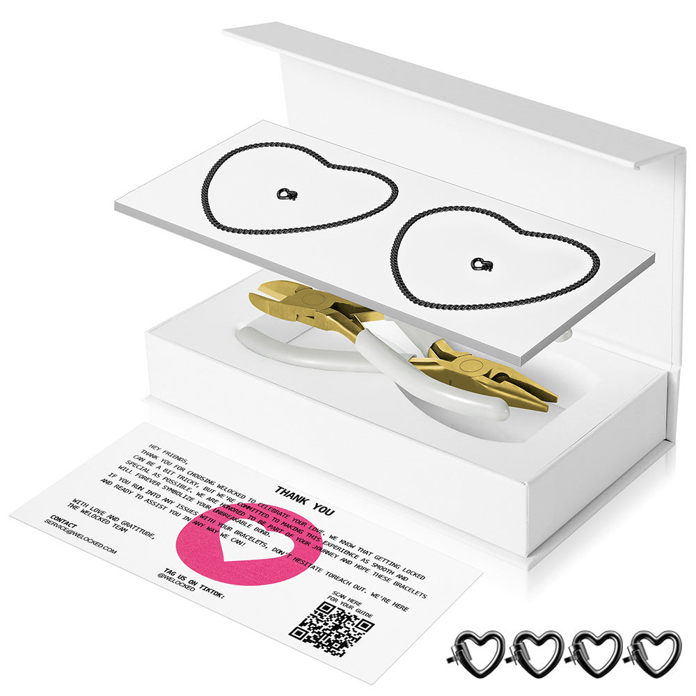 Couple Sier Eternal Lock Cutting Pliers Bracelets - 1 Pair Black / 925 Silver-4 Heart-Shaped Locks (with White Tools (Gold Blade) MegaBDM