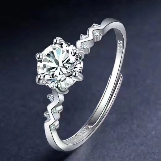 Eight Hearts Arrows Zircon Imitation Moissanite Female Male Six Claw Ring - Drnj51 [1 Karat] NJZ-225 / Adjustable Opening MegaBDM