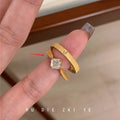 Brushed Small Square Rhinestone Female Design High-grade Light Luxury Zircon Rings - JZ-856-Brushed Small Square Rhinestone Ring-Gold Women's / Adjustable Opening MegaBDM