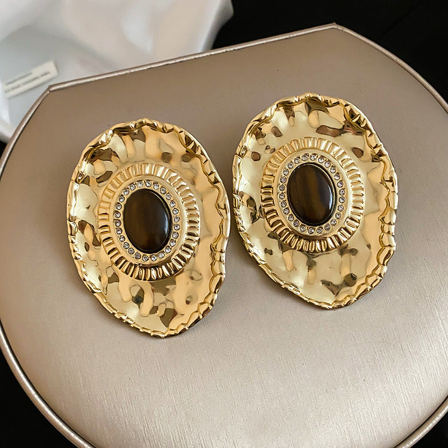 Women's Needle Round Curved Geometric Ear Retro Personalized Temperamental Light Luxury Earrings - 31# Silver Needle-Golden-Brown MegaBDM