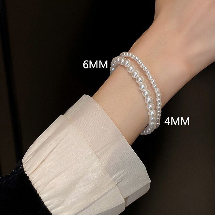 Women's Perfect Circle Strong Light Pearl Simple French Vintage Style Fashion Bracelet - 6mm Pearl 18cm with Tail Chain Lobster Buckle MegaBDM