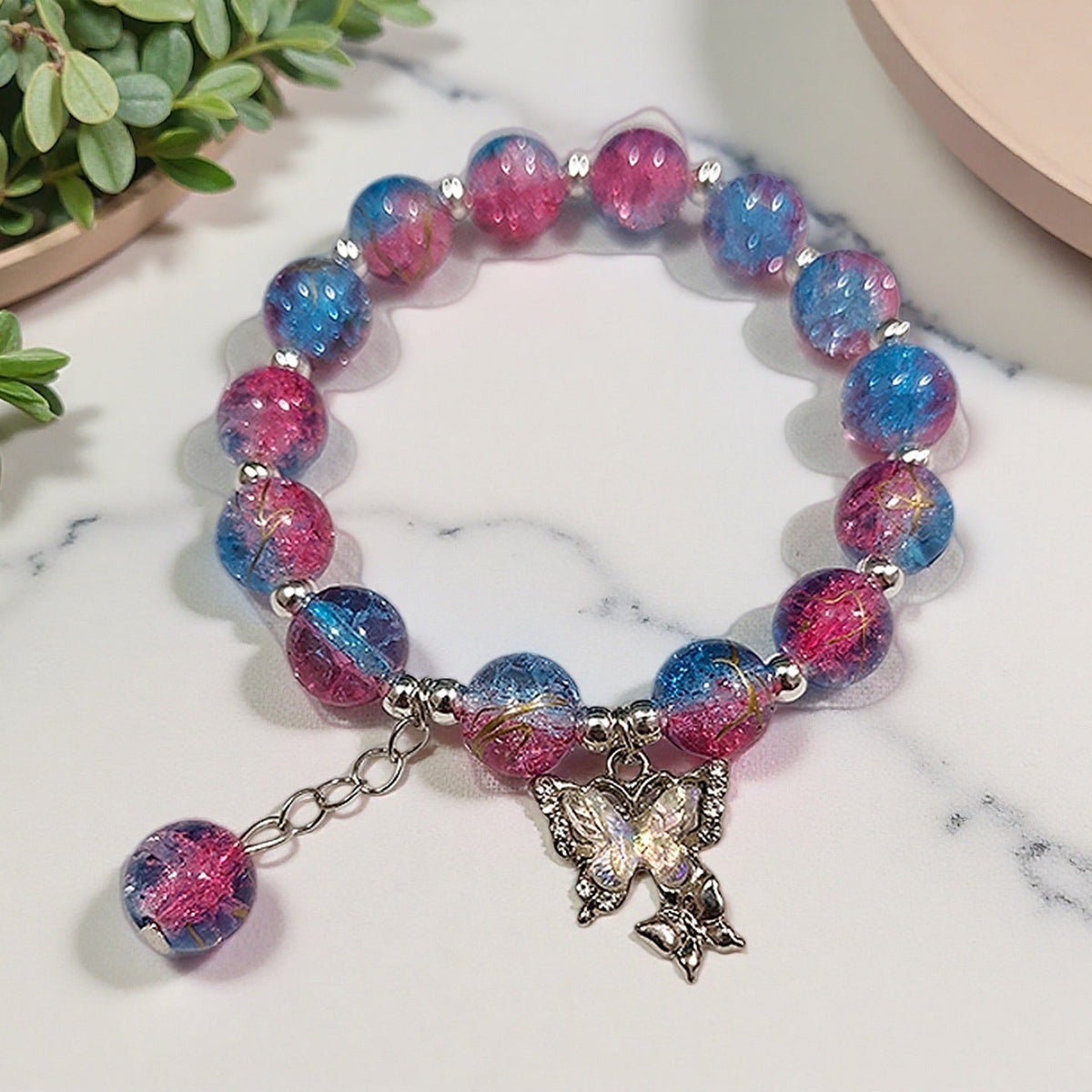 Fantasy Flower Glazed Female Gradient Contrast Bracelet - BD25 Brushed Red and Blue Butterfly Bracelet MegaBDM