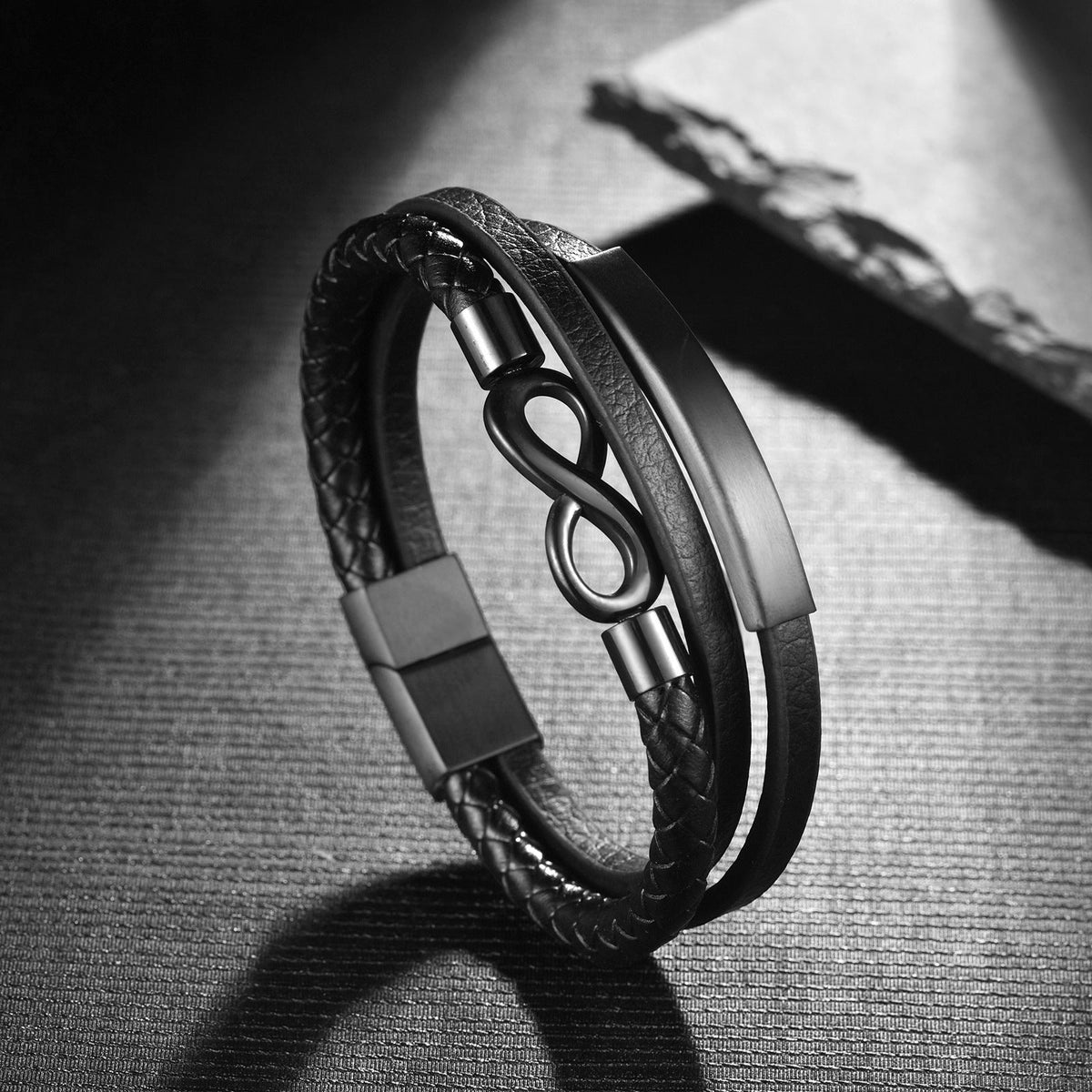 Personality Infinite Symbol Hand-woven Leather Stainless Bracelet MegaBDM