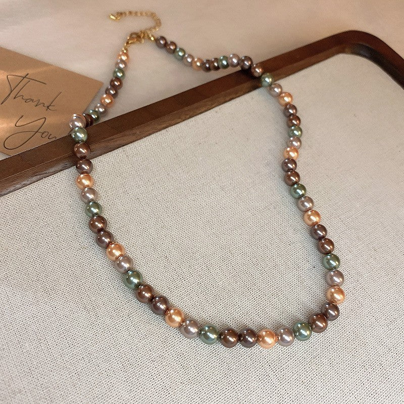 French Laziness Pearl Female Niche High Necklaces - 27# Necklace-Mixed Color-6mm MegaBDM
