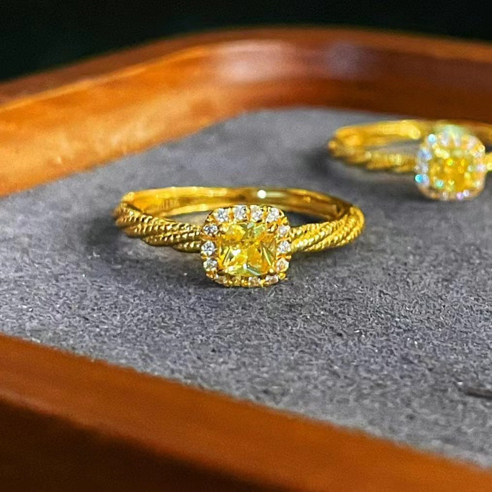 Light Luxury Citrine Diamond Female Design Open Adjustable Rings MegaBDM