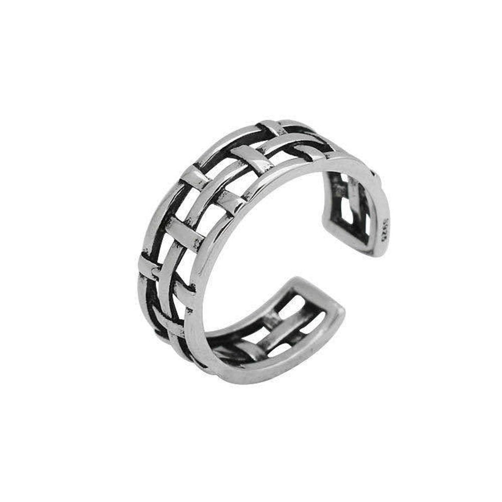 Women's & Men's Punk Heavy Wide Face Abstract Art Open Distressed Street Tide Ring - Cross Net 9 / Adjustable Opening MegaBDM