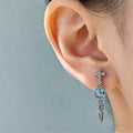 Cross Pestle Iris Series Ear Bone Flash Zircon Sharp Cone Stud Earrings - Single-Light Pink Blue Moonlight MegaBDM